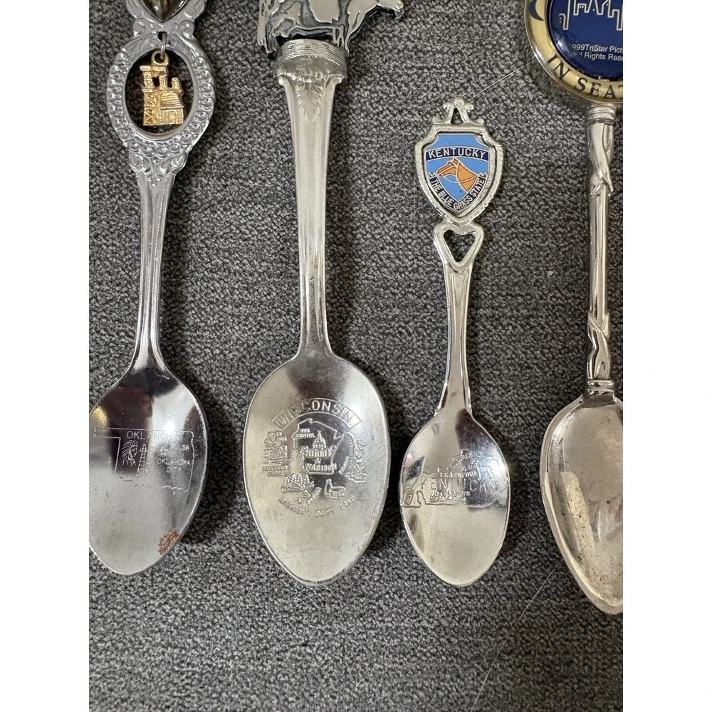 Lot Of 12 Souvenir State Spoons, One Silver plated, European, USA, Bau Gong